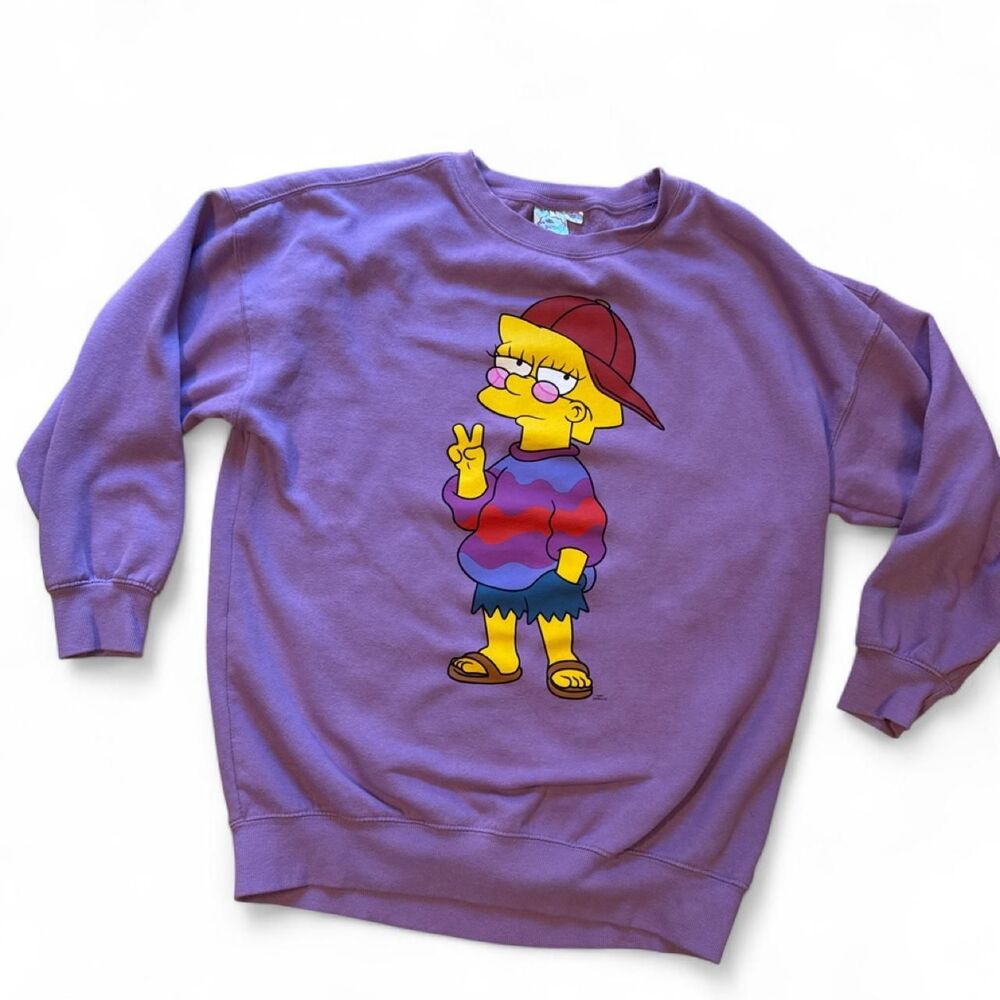 The Simpsons cool Lisa purple crewneck long sleeve sweatshirt size XS relaxed ov